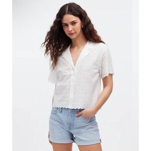 Madewell New Embroidered Semi-Sheer Resort Top Shirt Medium White Beach Vacay
